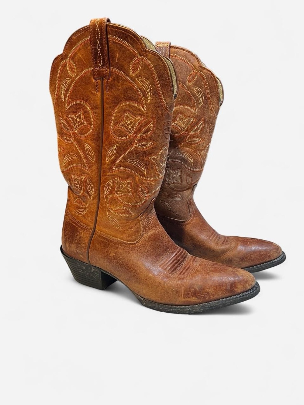 Ariat Tan Brown Embroidered Western Heeled Boots for Women